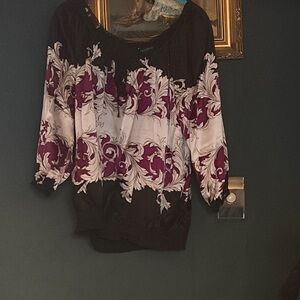 White House Black Market Black and Purple Blouse